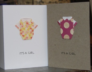 Origami Baby Onesie Greeting Cards - It's A Girl White and Recycled